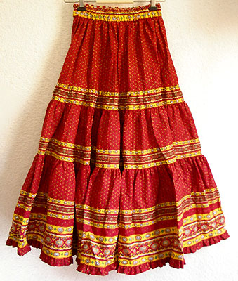Provence tiered skirt, long (Lourmarin. bordeaux x yellow)